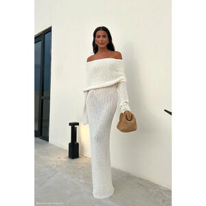 Meshki Marisol Off-the-Shoulder Bouclé Bodycon Maxi-Dress Cream Women's Size XS